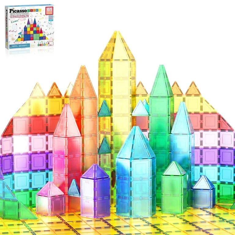 PicassoTiles 61PCS Magnetic Tiles – STEM Educational Construction Building Blocks, Creative Pla... | Walmart (US)