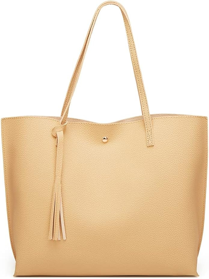 Dreubea Women's Soft Faux Leather Tote Shoulder Bag from, Big Capacity Tassel Handbag | Amazon (US)