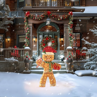 VEIKOUS 61.2-in Freestanding Gingerbread man Yard decoration with White LED Lights | Lowe's