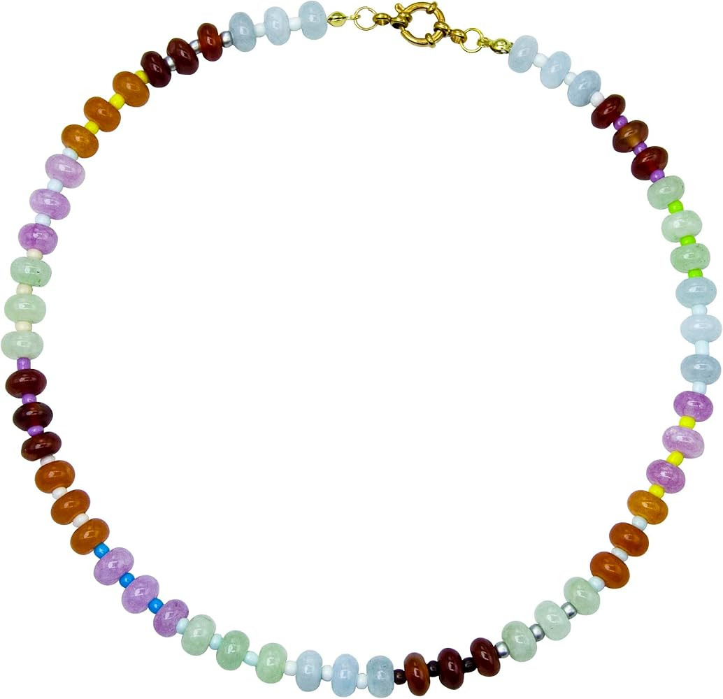 ZMANYIJEW Beaded Gemstone Necklace for Women,Trendy Boho Colorful Rainbow Beaded Choker Necklace,... | Amazon (US)