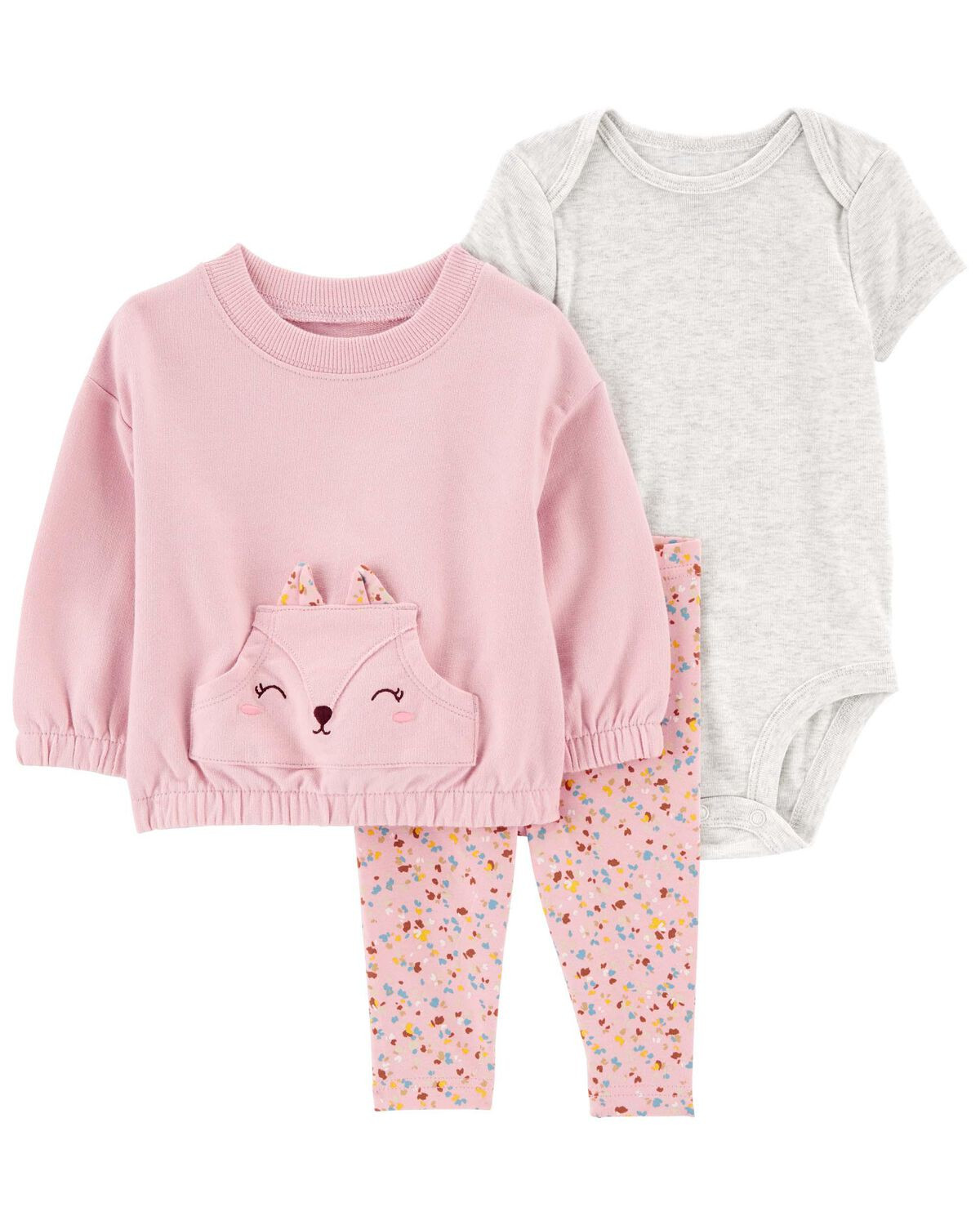 Pink/Heather Baby 3-Piece Pullover Sweater Set | carters.com | Carter's