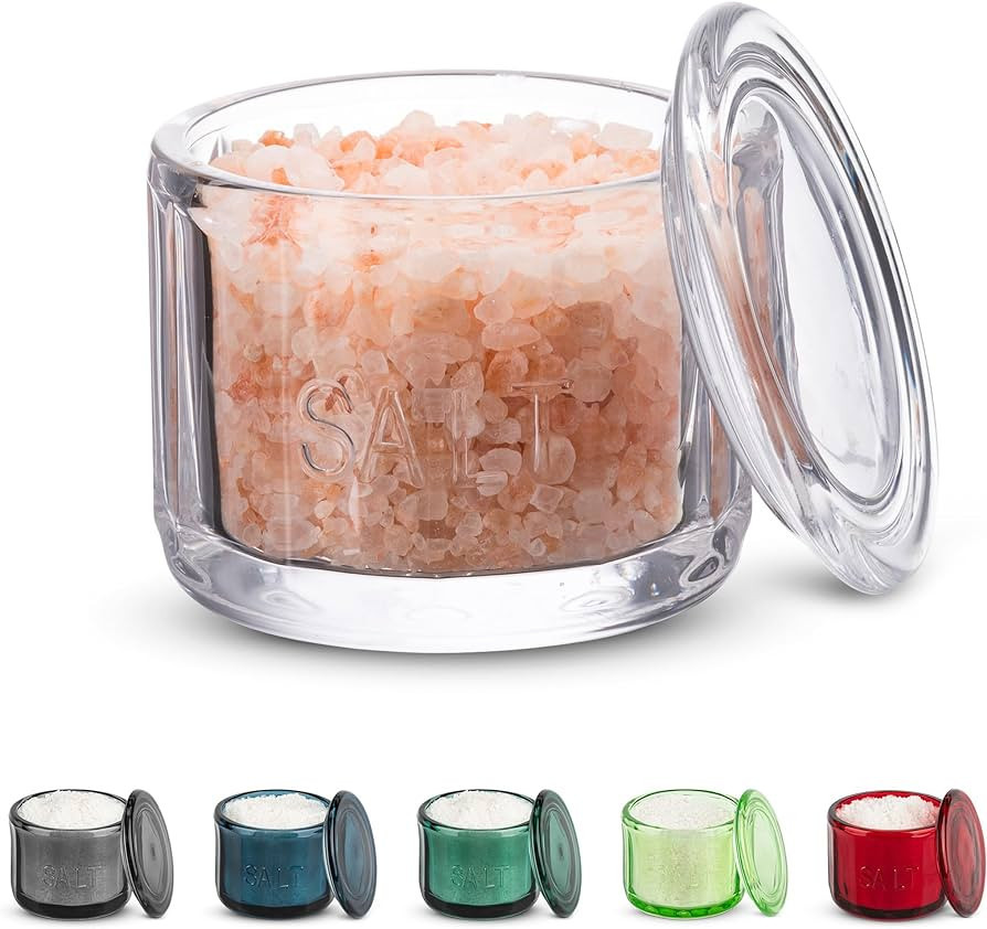 KooK Glass Salt Cellar with Glass Lid, Embossed Pressed Glass, Clear Storage Container, for Coffe... | Amazon (US)