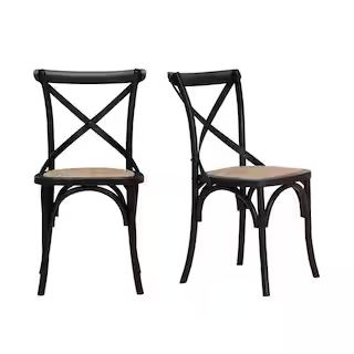 Mavery Black Wood Dining Chair with Cross Back and Woven Seat (Set of 2) (19 in. W x 34.6 in. H) | The Home Depot