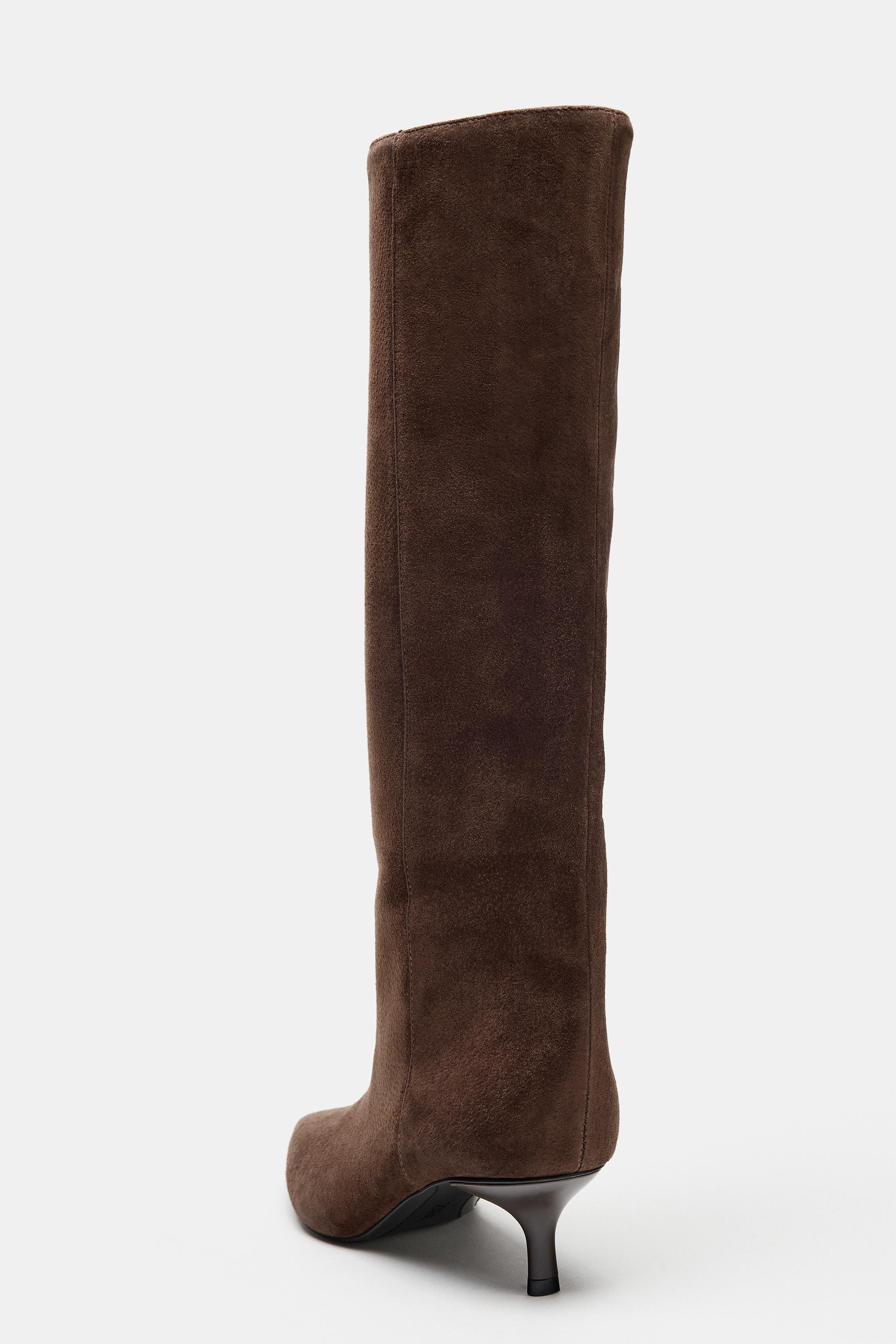 SPLIT SUEDE KITTEN HEEL BOOTS | Zara UK