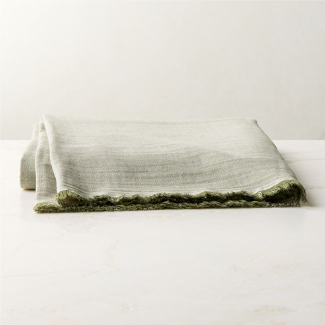 Bryn Olive Green Organic Cotton and Linen Throw Blanket | CB2