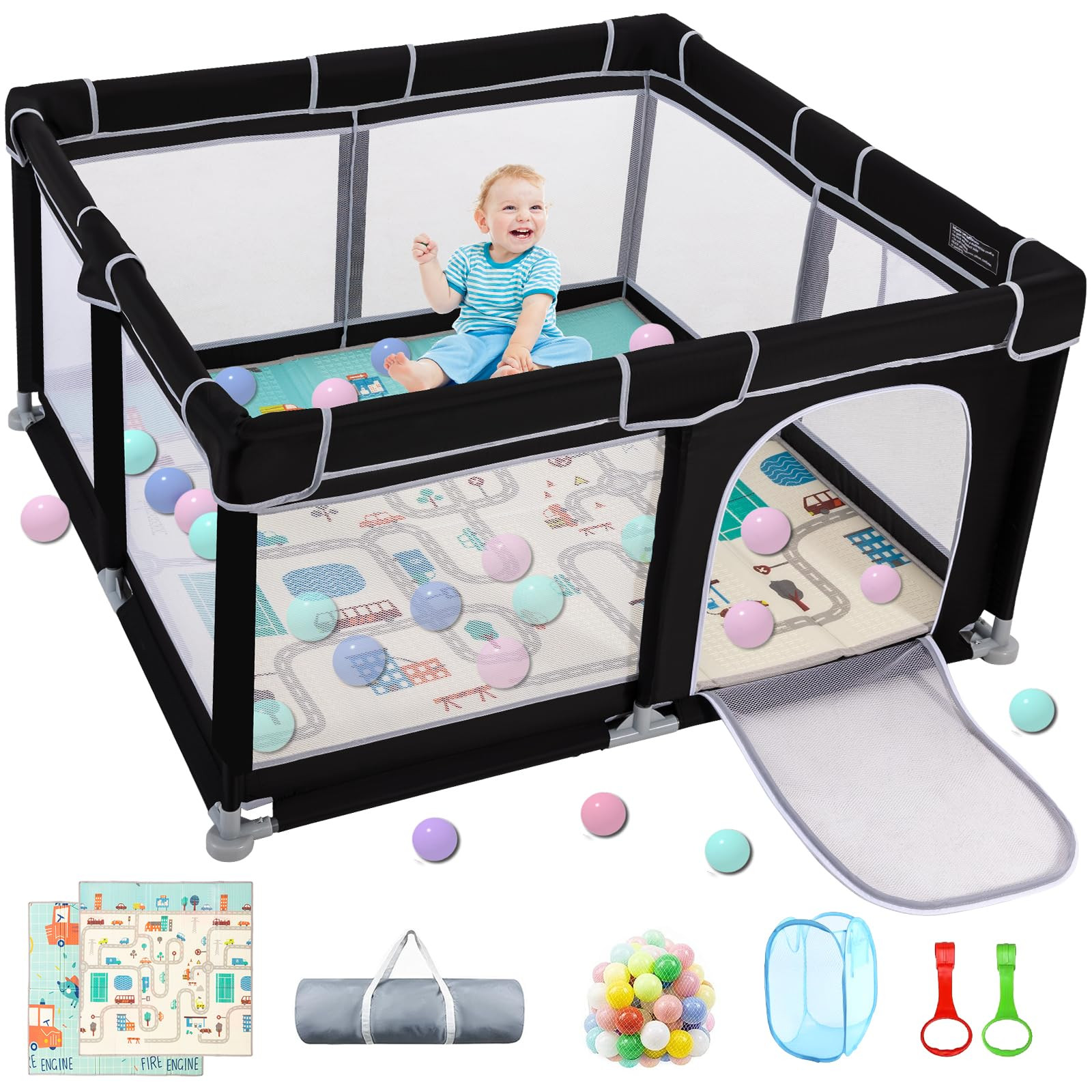 Baby Playpen with Mat, Durable and Secure Baby Play Pen, 50”×50” Playpen Kids Activity Play ... | Amazon (US)