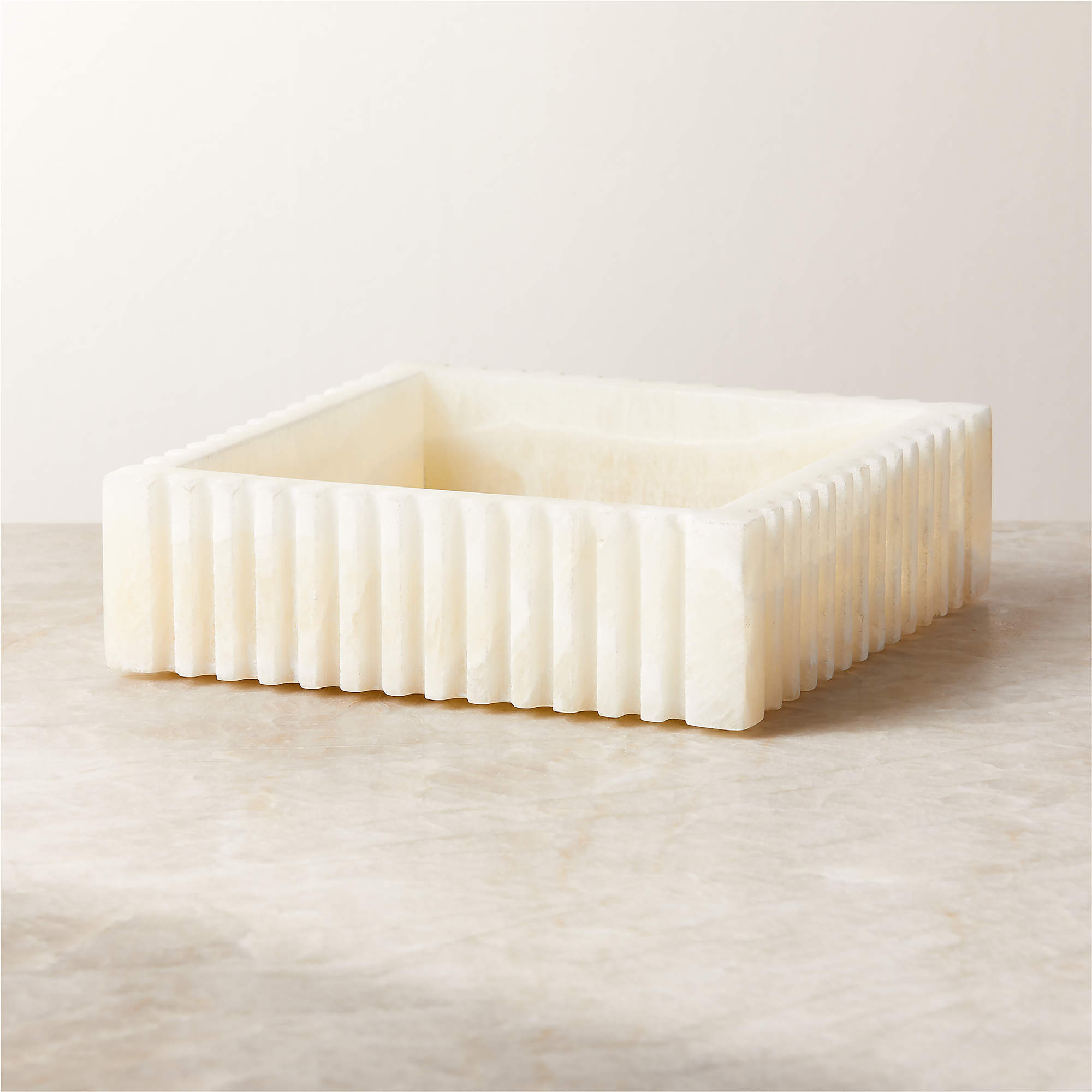 Leia Cream Onyx Marble Ribbed Catchall Dish + Reviews | CB2 | CB2