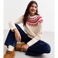 Women's Red Fair Isle Yoke Cable Knit Jumper New Look | New Look (UK)