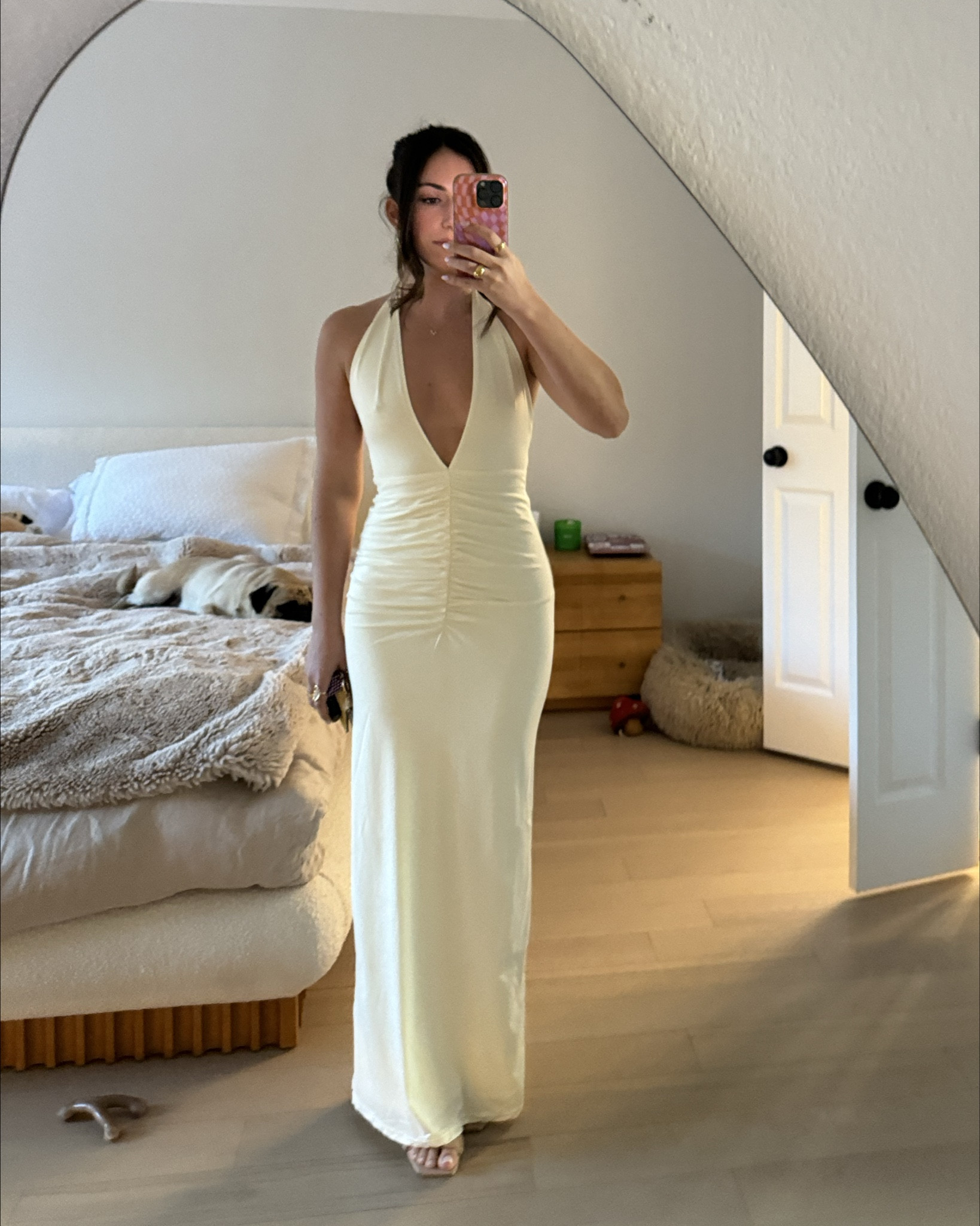 Deep v light yellow halter maxi dress 

#LTKparties #LTKwedding