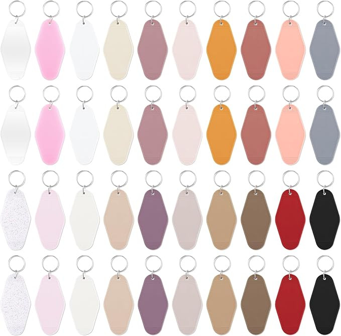40PCS Hotel Keychain Blank with Key Rings, 21 Colors Plastic Rhombus Vintage Motel Keychains Blan... | Amazon (US)