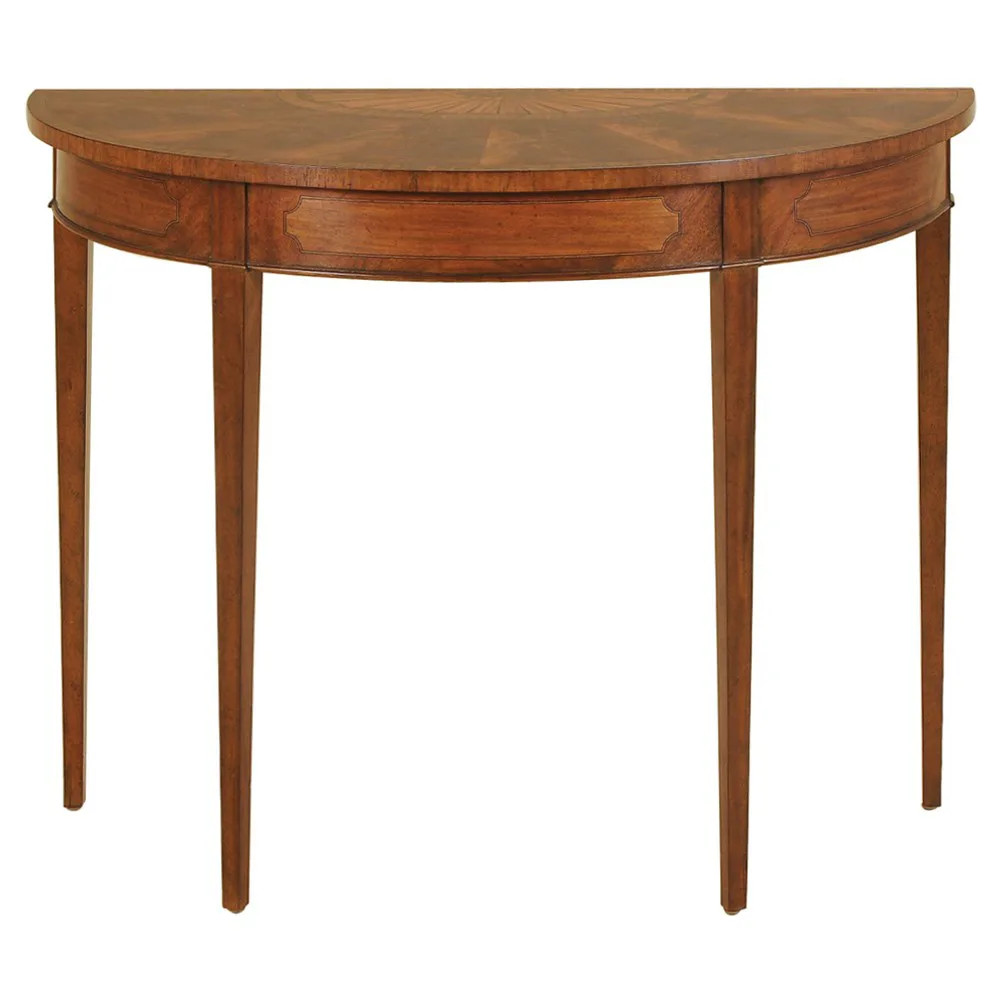 Briar Updated Traditional Brown Wood Demilune Console Table | Kathy Kuo Home