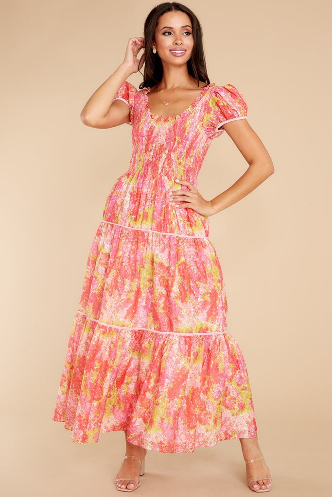 Elisabelle Swaying Coral Midi Dress | Red Dress 