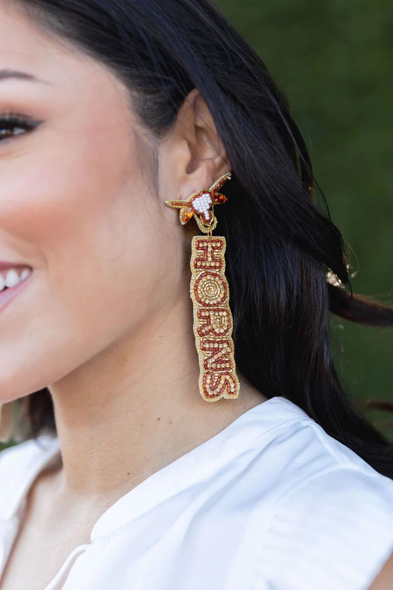 UT Horns Beaded Drop Earrings | Avara