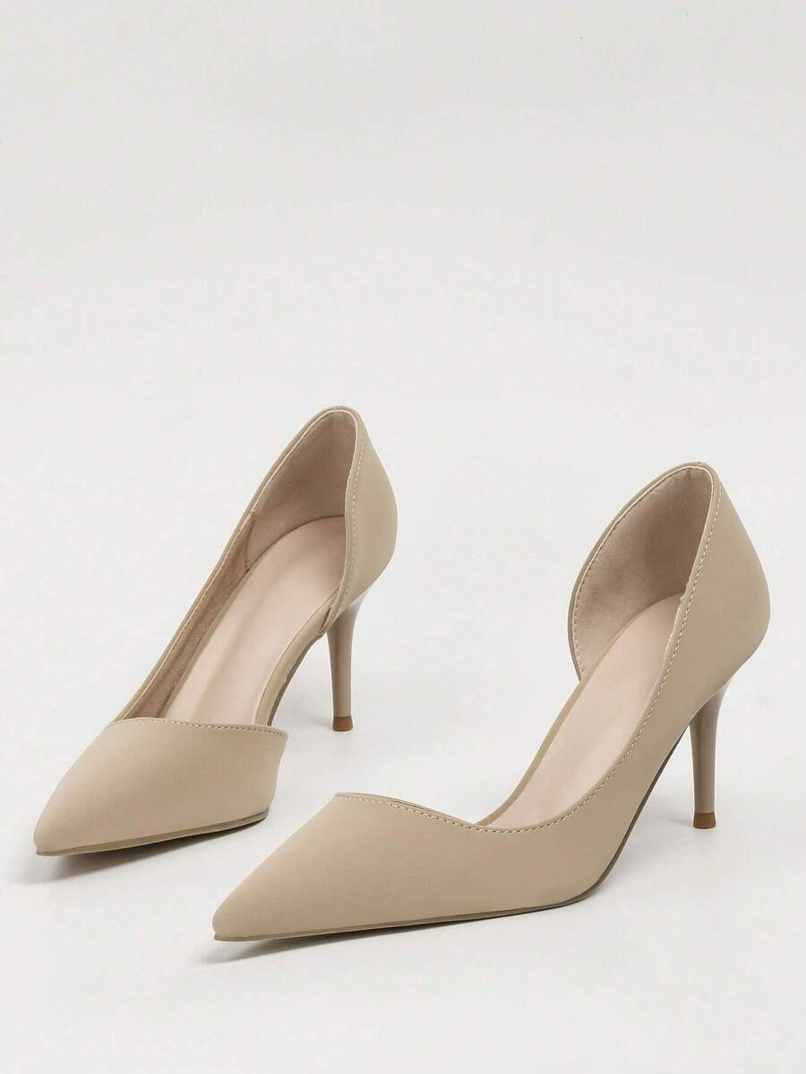 Women Minimalist Point Toe Stiletto Heeled Pumps, Elegant Khaki Court Pumps | SHEIN