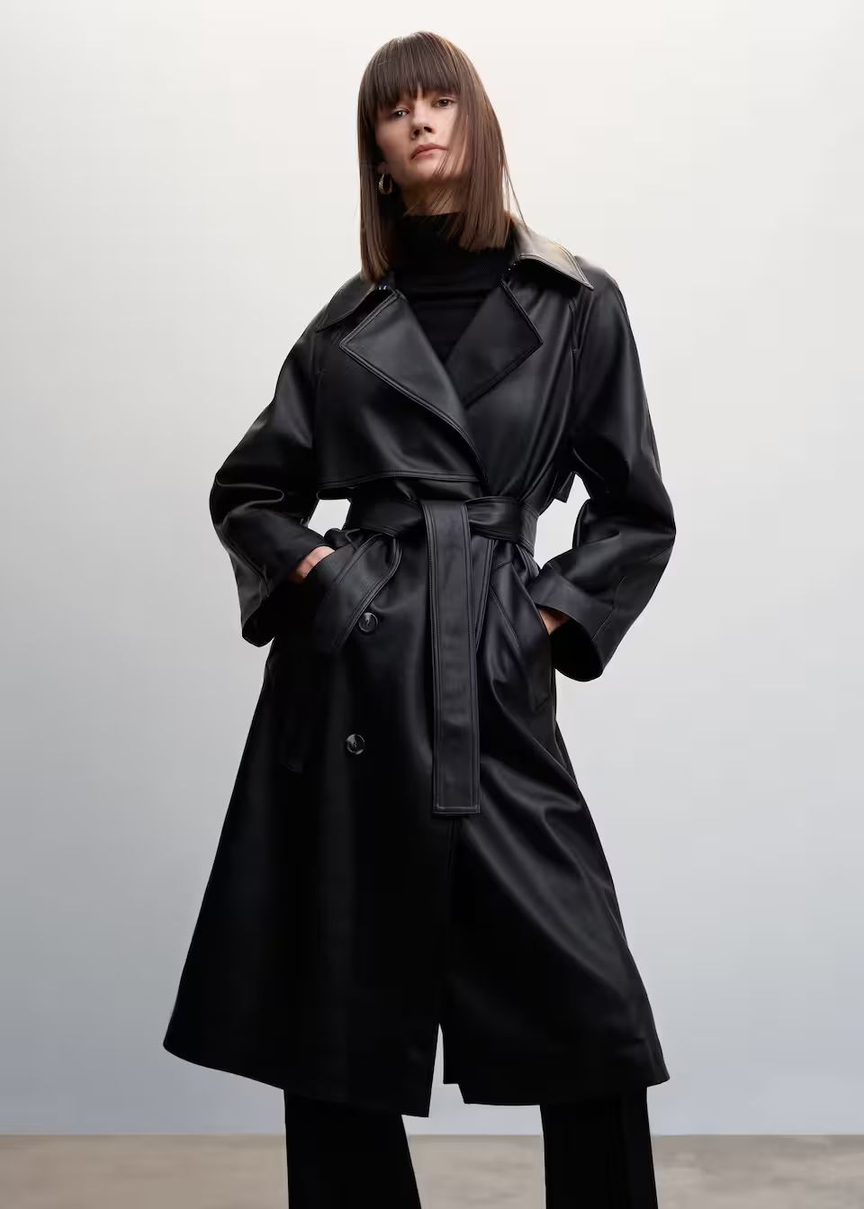 Oversize leather-effect trench coat -  Women | Mango United Kingdom | MANGO (UK)