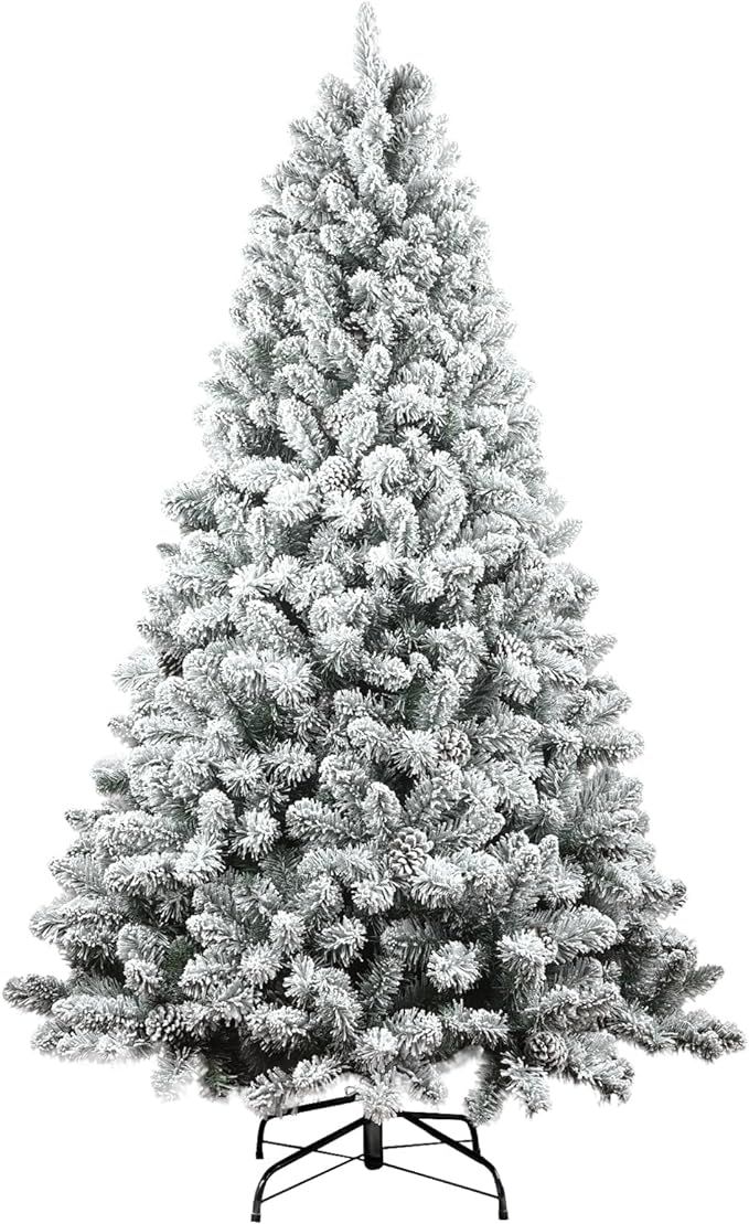 7ft Artificial Flocked Christmas Tree,Maylaviu Snowy Christmas Tree,Flocked Hinged Xmas Tree with... | Amazon (US)