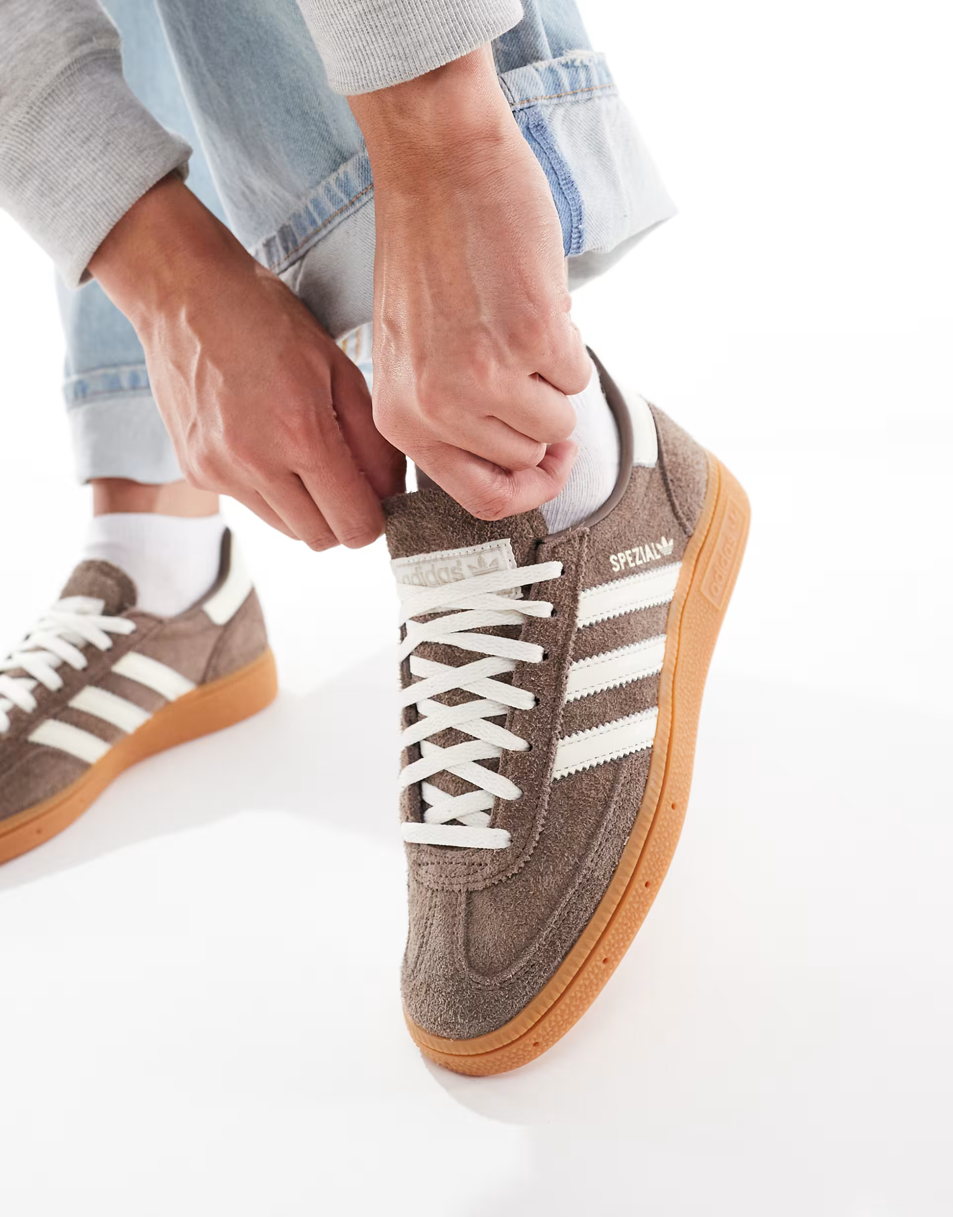 adidas Originals Handball Spezial gum sole trainers in brown and white | ASOS (Global)