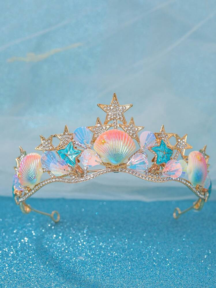 1pc Crystal Princess Crown Sea Shell 5-Pointed Star Holographic Mermaid Hair Hoop, Performance/Bi... | SHEIN
