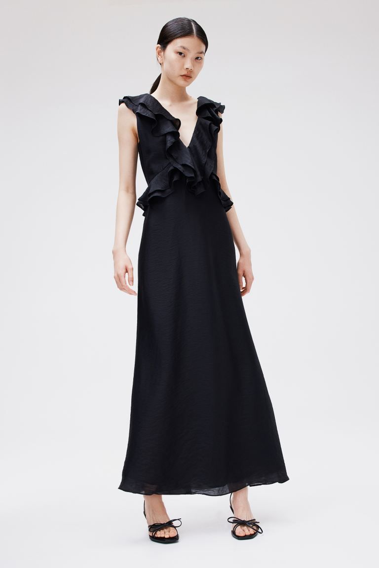 Flounce-trimmed Dress - Black - Ladies | H&M US | H&M (US + CA)