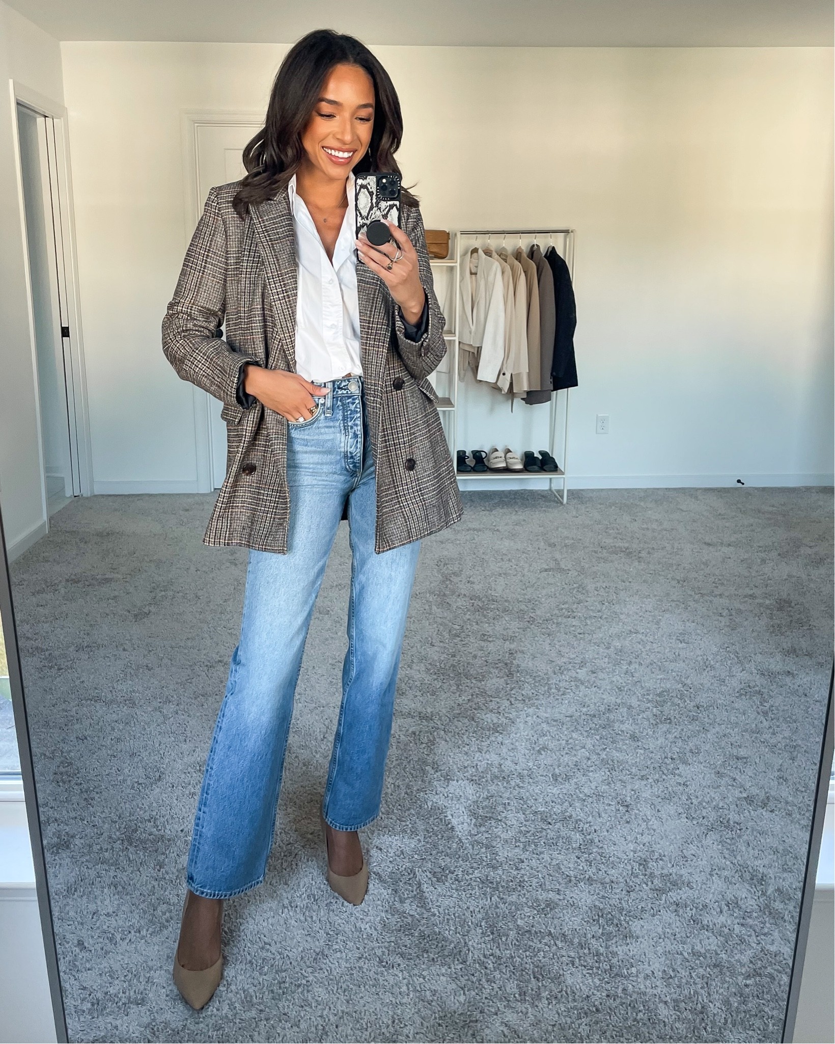 Size XS in plaid blazer, XS in white button down, oversized fit, 25 in jeans, pumps fit TTS







Fall outfit
Fall capsule wardrobe
Capsule wardrobe outfit
Fall work outfit
Work outfit 
Work to weekend outfit
Smart casual outfit 
Casual work outfit
Workwear outfit
Plaid blazer outfit
Blazer outfit 
Classic denim
Straight leg denim

#LTKstyletip #LTKworkwear #LTKSeasonal