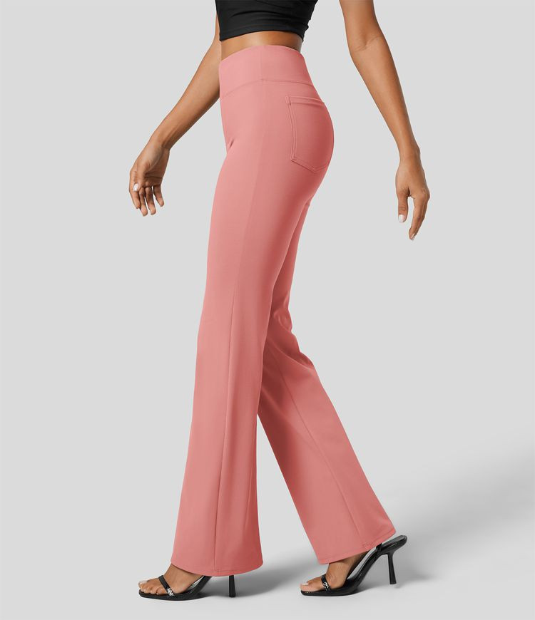 High Waisted Back Side Pocket Slight Flare Work Pants | HALARA