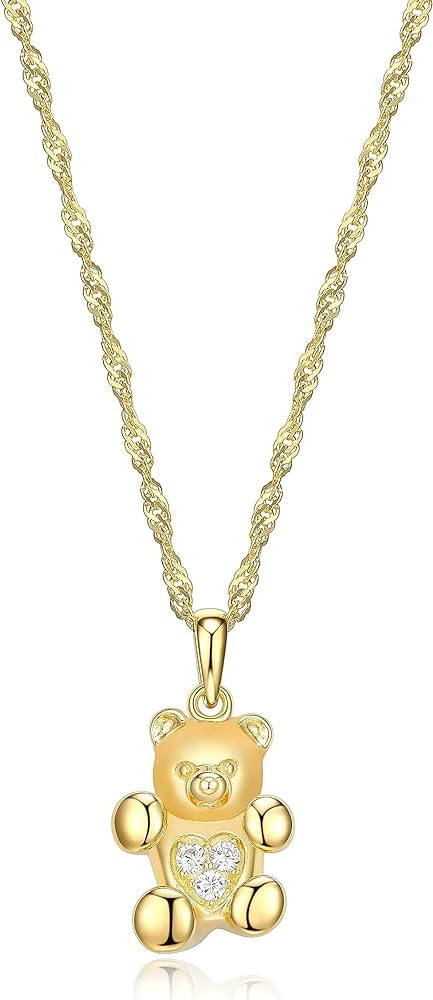 18k Yellow Gold Plated Sterling Silver Round White Cubic Zirconia Bear Pendant Necklace, 18" | Amazon (US)