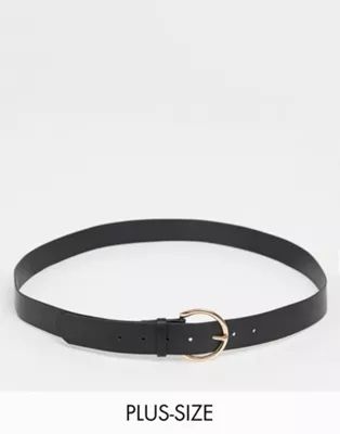 Glamorous Curve waist and hip belt in black with gold minimal round buckle | ASOS (Global)