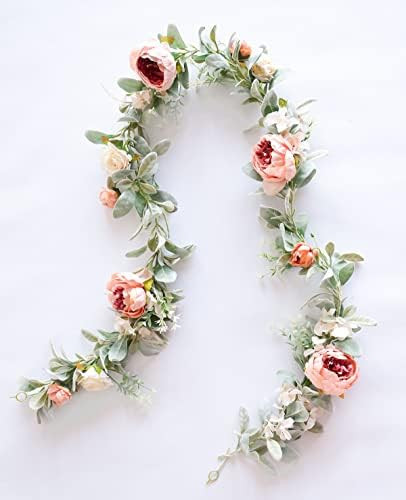 PARTY JOY 6.3 Ft Eucalyptus Garland with Flowers, Hydrangea, Peony, Gypsophila, Lambs Ear Greener... | Amazon (US)