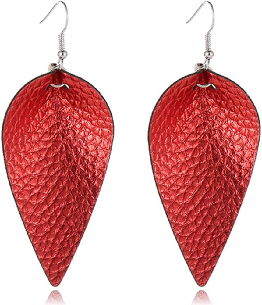 CHUNYANAN Boho Elegant Lightweight Black Genuine Real Leather Geometric Dangle Drop Earrings for ... | Amazon (US)