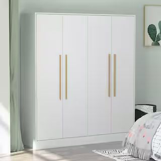 FUFU&GAGA White 4-Door Wardrobe Armoire with Hanging Rod and Storage Shelves (70.9 in. H x 61.7 i... | The Home Depot