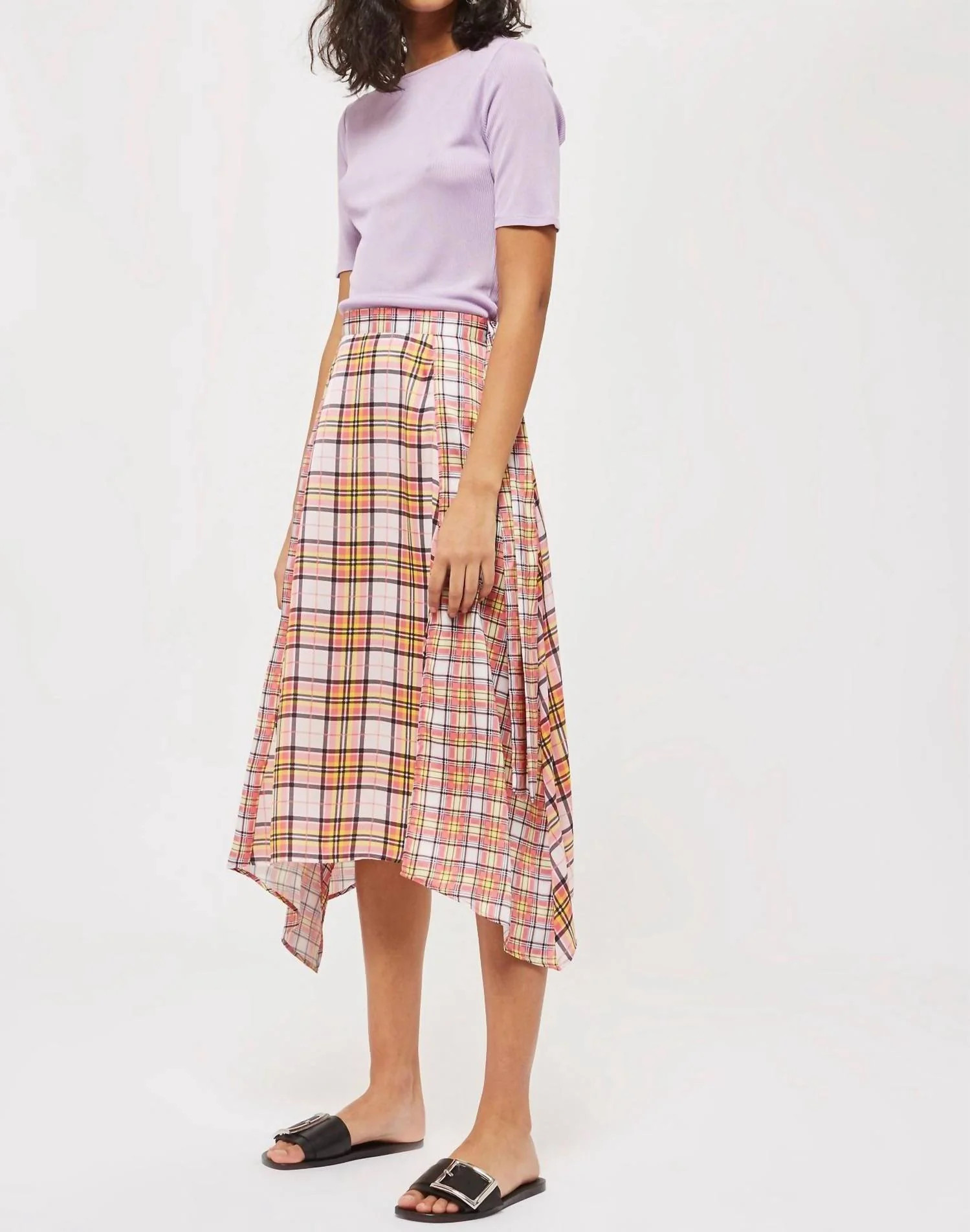 Asymmetrical Plaid Midi Skirt In Multicolor | Shop Simon