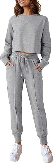 ZESICA Women's Long Sleeve Crop Top and Pants Pajama Sets 2 Piece Jogger Long Sleepwear Loungewea... | Amazon (US)