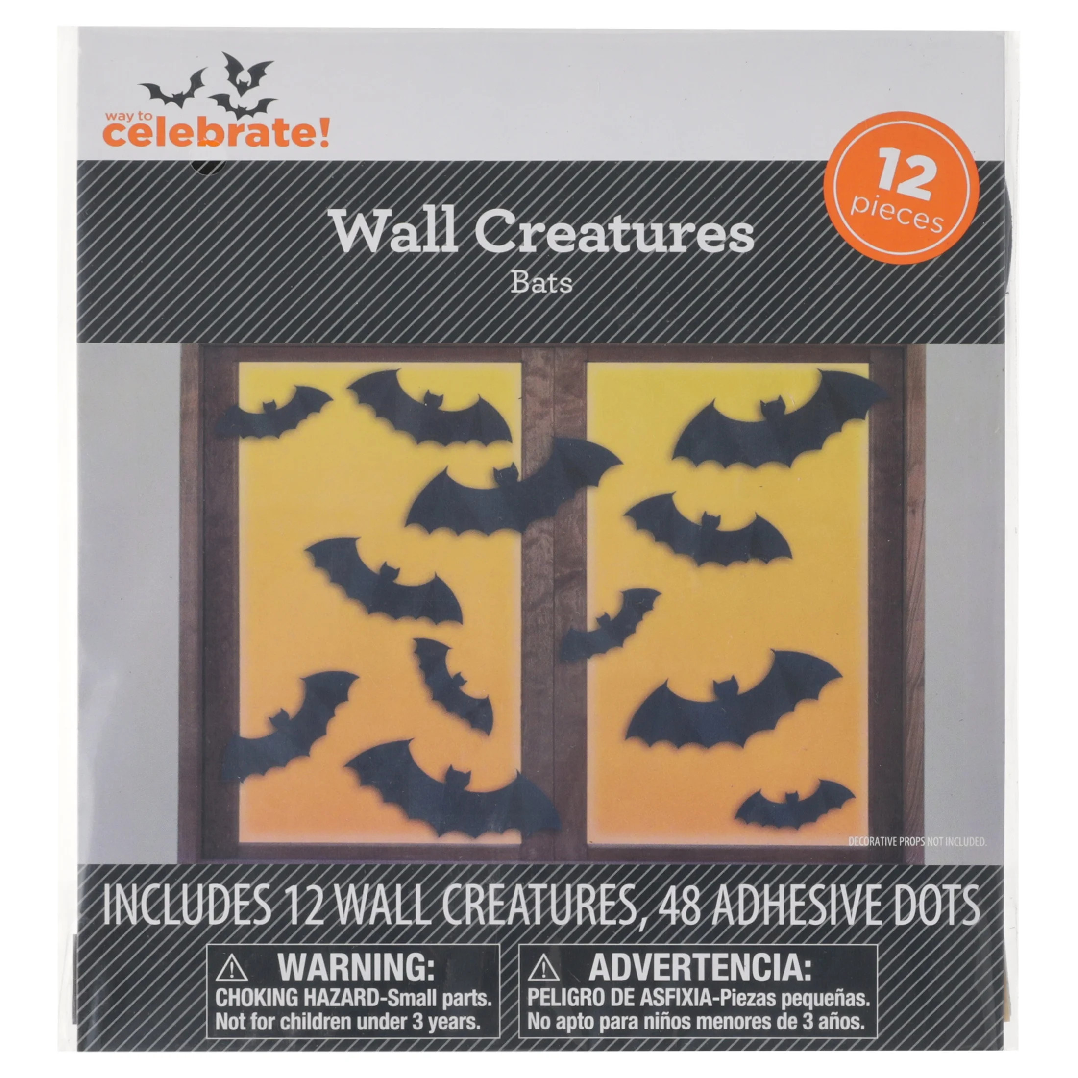 Paper Bat Wall Creatures Decoration, Black, 12 Pieces, Halloween by Way To Celebrate - Walmart.com | Walmart (US)
