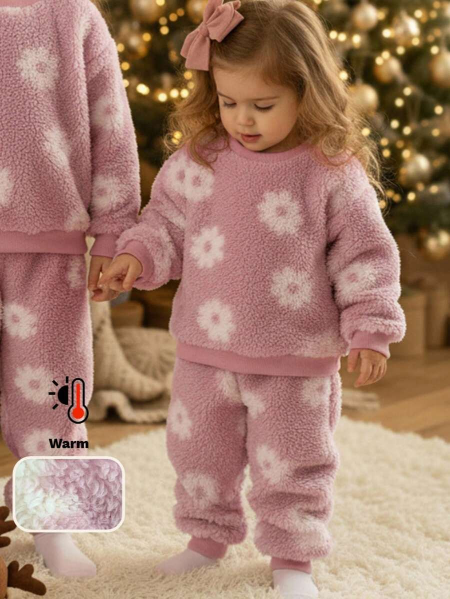 LMoss Kids LMoss Kids 2pcs Baby Girl Floral Knit Crew Neck Casual Sweatshirt And Leggings Set Bab... | SHEIN