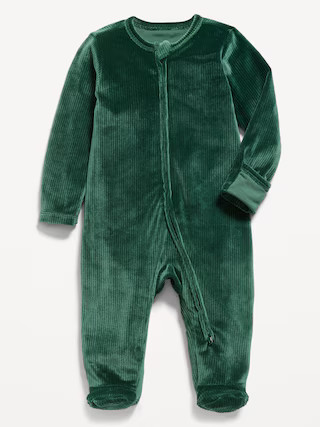 Unisex 2-Way-Zip Plush Ribbed Velour Sleep &amp; Play Footed One-Piece for Baby | Old Navy (US)