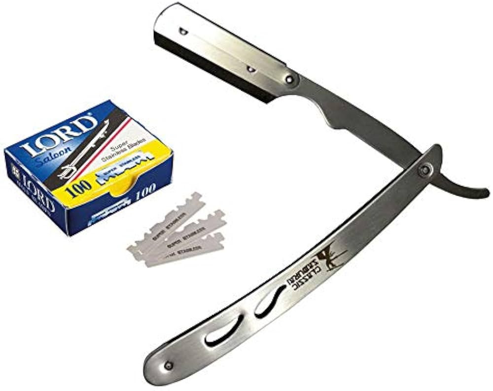 CS-102 Stainless Steel Professional Barber Straight Edge Razor with 100 Lord Single Edge Razor Bl... | Amazon (US)