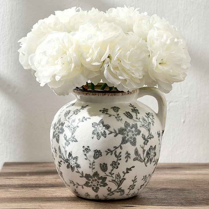 5.39 Inch Vintage Gray Chinoiserie Floral Vase, Antique Rustic Ceramic Vase for Home Decor, Livin... | Amazon (CA)