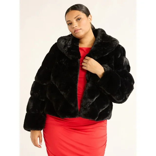 Sofia Jeans Women's and Women's Plus Faux Fur Chubby Jacket, Sizes XS-5X | Walmart (US)