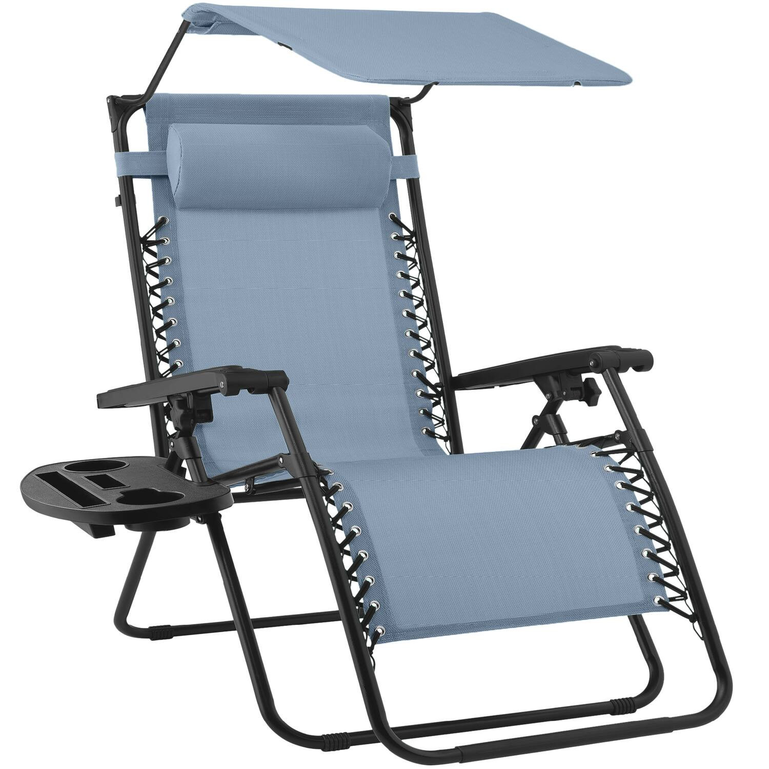 Best Choice Products - Folding Zero Gravity Recliner Patio Lounge Chair w/ Canopy Shade, Headrest, Tray - Dusty Blue | Best Buy U.S.