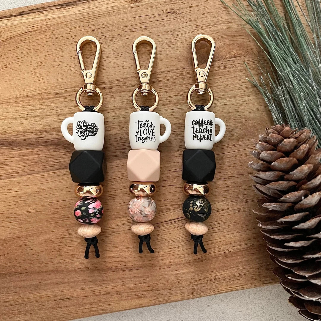 Teacher Appreciation Keychain: Floral Coffee Mug Silicone Bead Charm - Etsy Canada | Etsy (US)