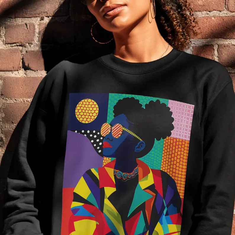 Afro Puffs Sweatshirt: Colorful Geometric Design, Black Woman Art - Etsy | Etsy (US)