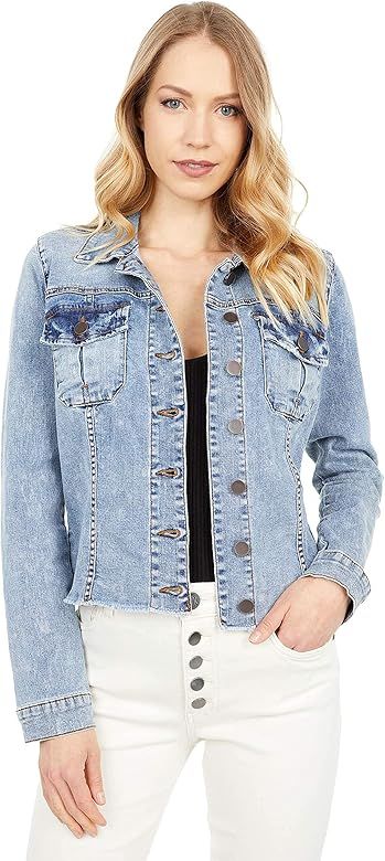 KUT from the Kloth Kara Jean Jacket for Women - Raw Hem with Distressed Details, Button Closure, ... | Amazon (US)