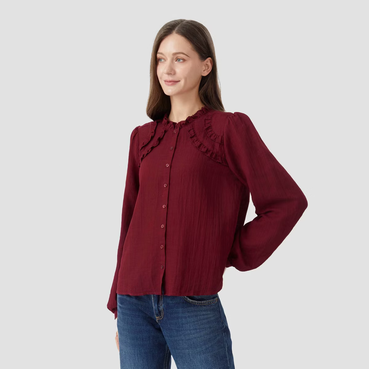 Women's Long Sleeve High Neck Button-Front Top - Universal Thread™ | Target