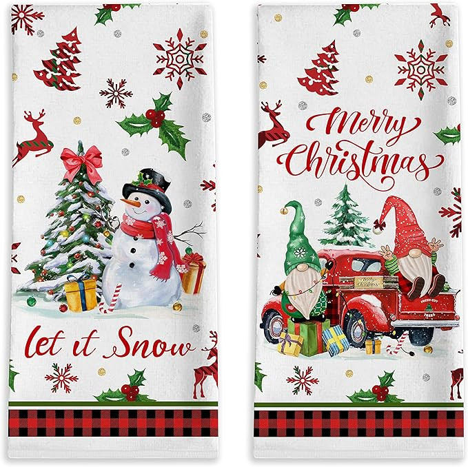 Christmas Kitchen Towels Christmas Hand Towels Bathroom, Merry Christmas Tree Snowman Kitchen Tow... | Amazon (US)