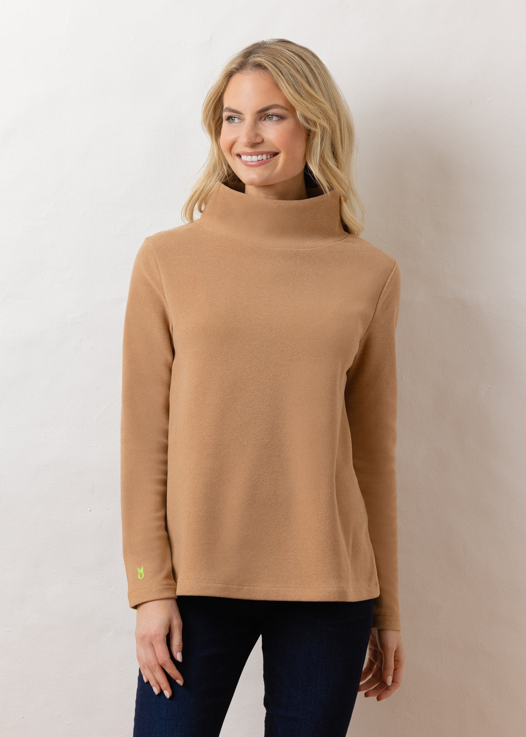 Greenpoint Turtleneck in Terry Fleece (Camel) | Dudley Stephens