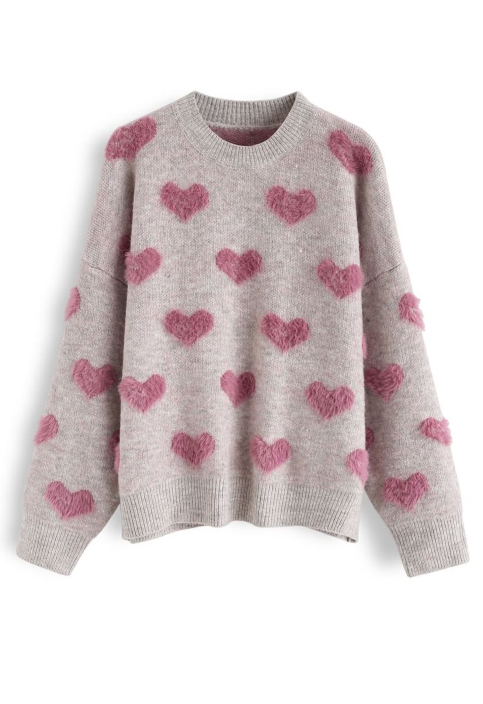 Contrast Color Fuzzy Hearts Knit Sweater Heart Print Fluffy - Etsy | Etsy (US)