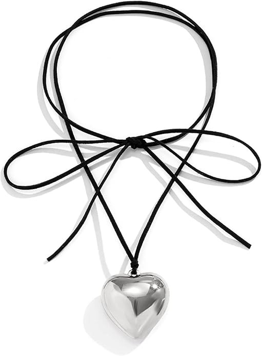 Chunky Puffy Heart Choker Necklace - Big Heart Pendant Adjustable Velvet Chain Heart Necklaces fo... | Amazon (US)