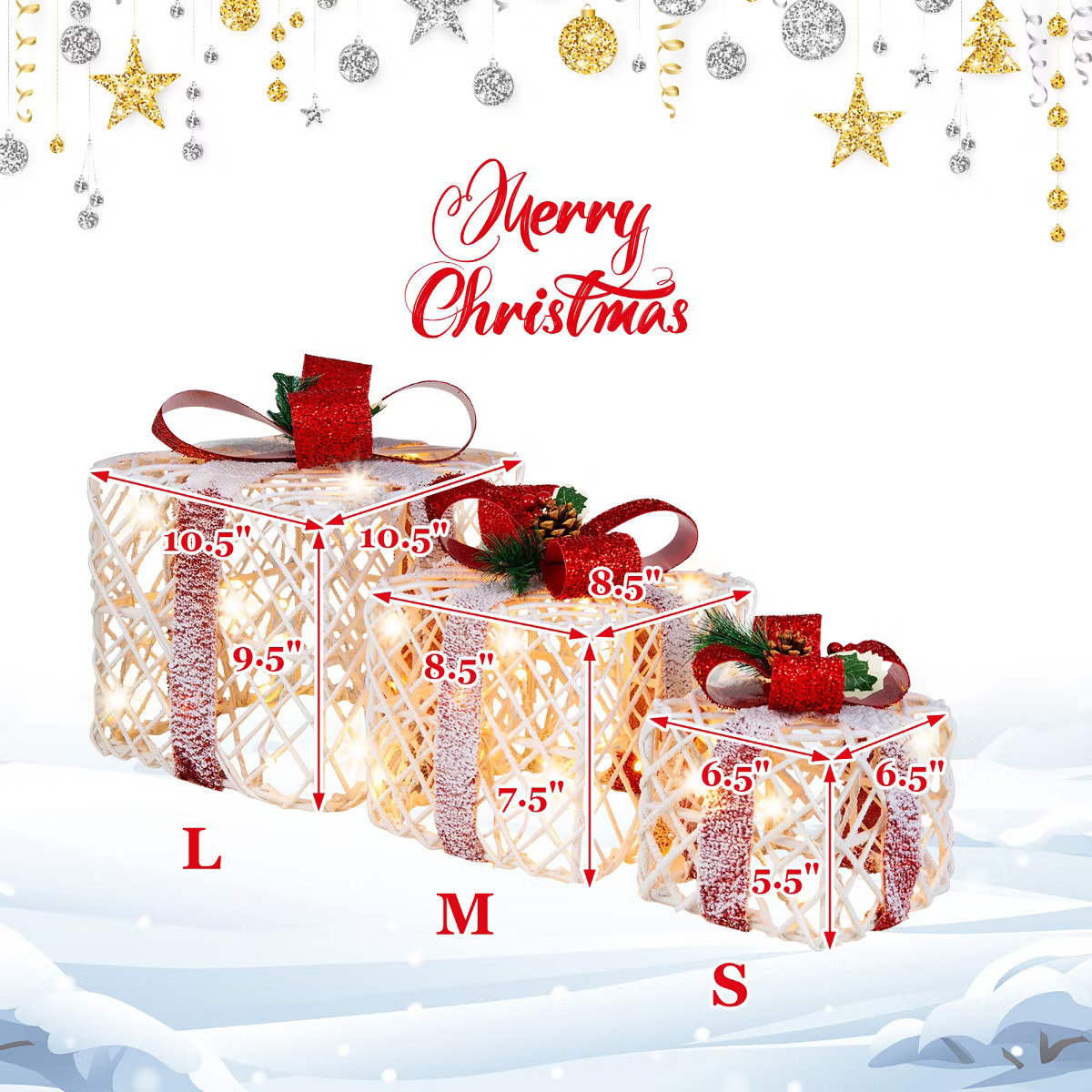 Costway Set of 3 Christmas Lighted Gift Boxes, Indoor Present Box Holiday Decoration | Target