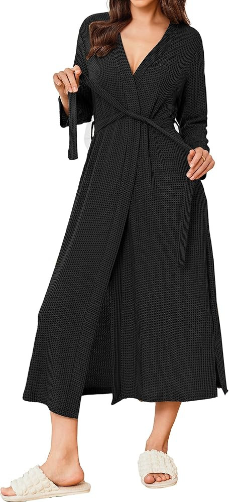 Ekouaer Women's Robe Long Waffle Knit Bathrobe Lightweight Soft Kimono Robes Loungewear S-XXL | Amazon (US)