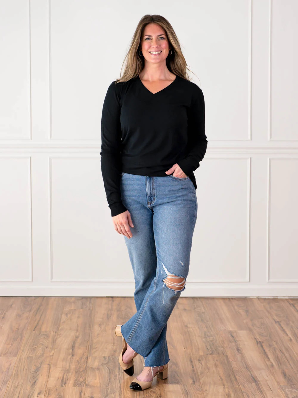 V-Neck Tall Sweater - Black | Amalli Talli